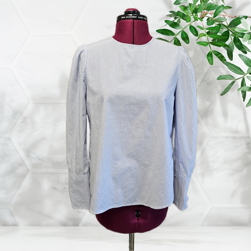 Who What Wear Pinstripe Casual Puff Sleeve Cotton Blend Shirt  XS